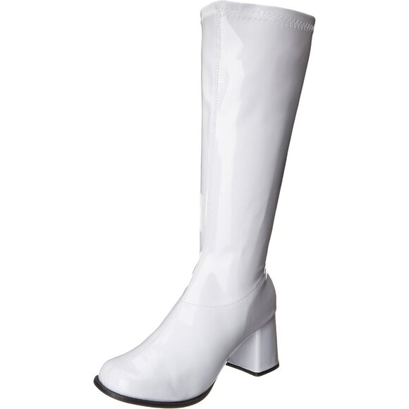 ⚡Women's White Gogo Pull Up Boot Stacked Heel Inner Zipper Retro Knee High Boot - Picture 1 of 8